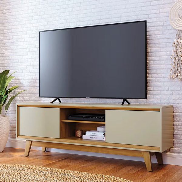 Estante Bancada Madetec Atlas 164cm TV 65 2 Portas Deslizantes MDP Madetec Off White