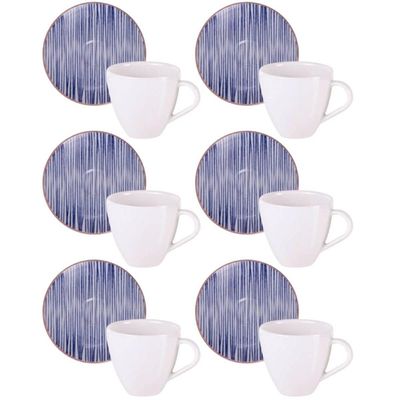 Kit 6 Xícaras com Pires de Expresso Tramontina Abstratta em Porcelana Decorada 95ml Cozinha Servir