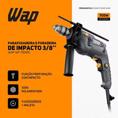 Parafusadeira e Furadeira Impacto 700K10 Wap Cinza e Amarelo / 110V