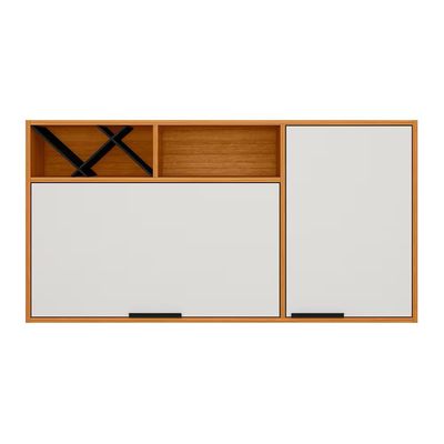 Armário Aéreo Poliman Ravena 2 Portas 120cm Adega Garrafeiro Pistão a Gás Puxadores MDP Freijó/Off White