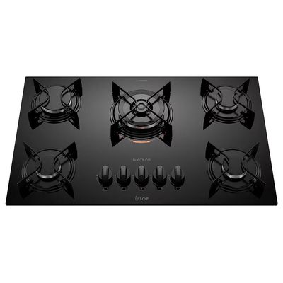 Cooktop a Gás Atlas U Top 5 Bocas Tripla Chama Mesa de Vidro Preto
