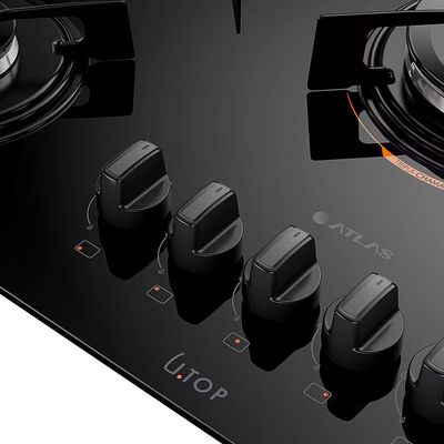 Cooktop a Gás Atlas U Top 5 Bocas Tripla Chama Mesa de Vidro Preto