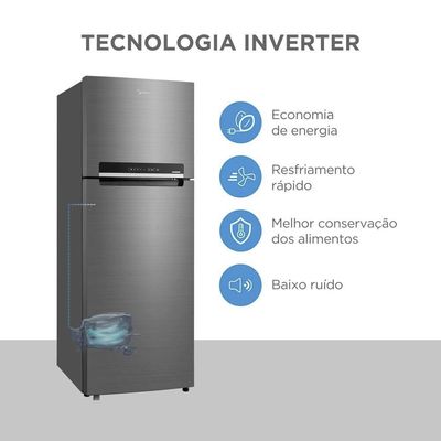 Geladeira Midea Frost Free Duplex 394L Inverter Inox Inox / 110V