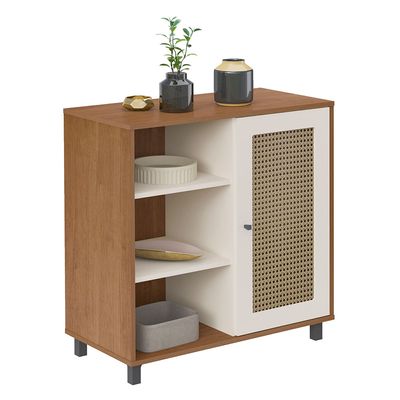 Buffet Artely Móveis Charlote 80x80cm 1 Porta Reversível 3 Nichos Cinamomo/Off White