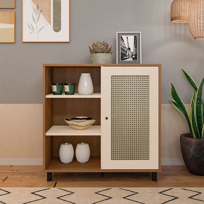 Buffet Artely Móveis Charlote 80x80cm 1 Porta Reversível 3 Nichos Cinamomo/Off White