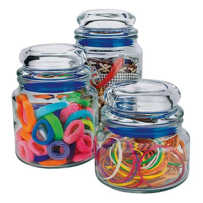Conjunto de Potes Multiuso em Vidro e PVC 3 Peças Euro Home Transparente com Azul