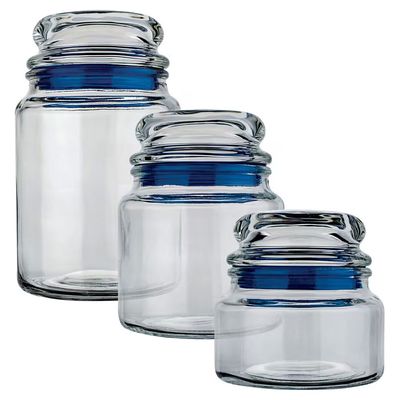 Conjunto de Potes Multiuso em Vidro e PVC 3 Peças Euro Home Transparente com Azul