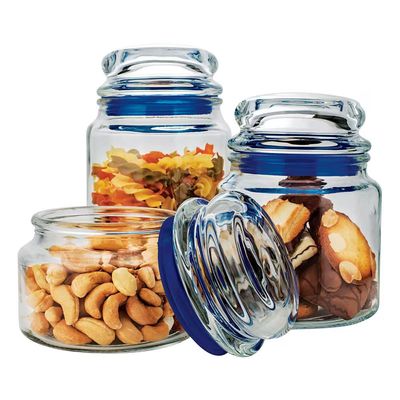 Conjunto de Potes Multiuso em Vidro e PVC 3 Peças Euro Home Transparente com Azul