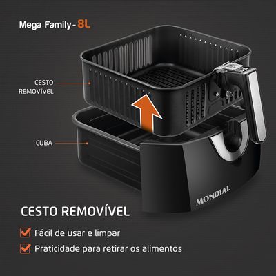 Fritadeira Elétrica Air Fryer Mondial AFN-80-BI 8L Prata - 127V