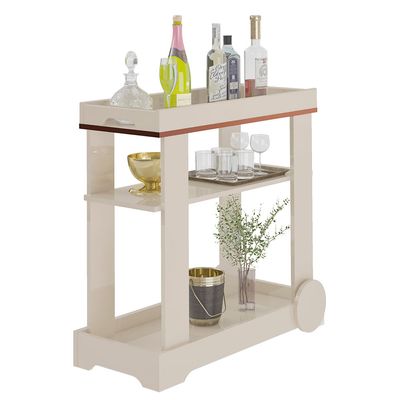 Carrinho Bar 1 Prateleira Rodízios Funcionais MDF Artely Móveis Off White