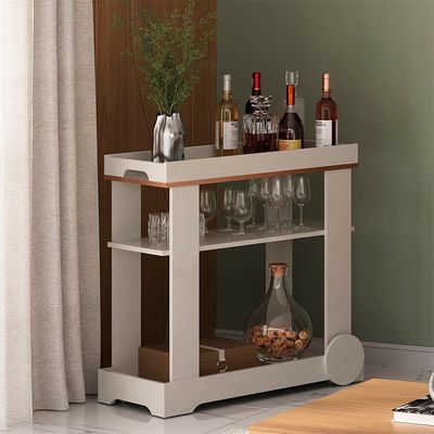 Carrinho Bar 1 Prateleira Rodízios Funcionais MDF Artely Móveis Off White