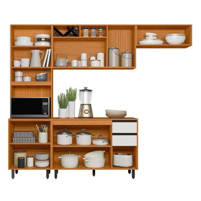 Cozinha Completa Poliman Ravena 4 Peças Paneleiro Balcão Freijó/Off White