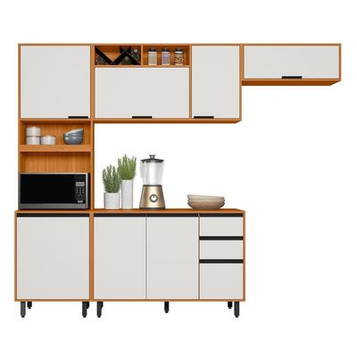 Cozinha Completa Poliman Ravena 4 Peças Paneleiro Balcão Freijó/Off White