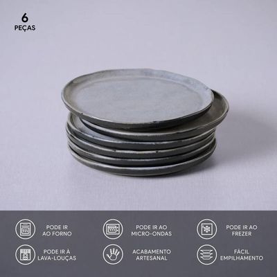 Conjunto de Pratos para Pão Bio Dust 06 Peças Porto Brasil Preto