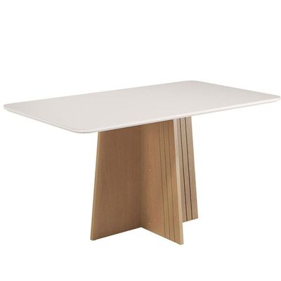 Conjunto de Mesa Sonetto 160cm Isa 6 Cadeiras Tampo de Vidro Veludo Estofado Design Moderno Sofisticado Bege