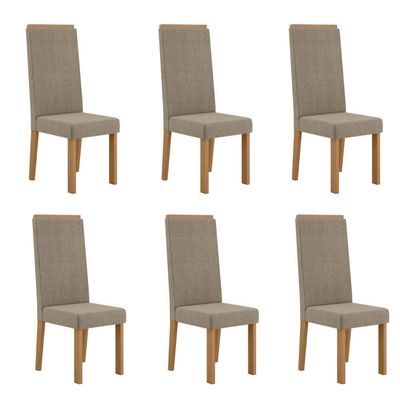 Conjunto de Mesa Sonetto 160cm Isa 6 Cadeiras Tampo de Vidro Veludo Estofado Design Moderno Sofisticado Bege