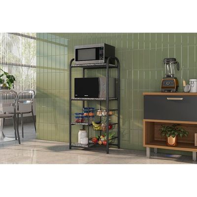 Fruteira Multiuso 3 Cestas Fabone Dallas Aço Carbono Pintura Epóxi 4 Prateleiras Tampos Preto com Prata