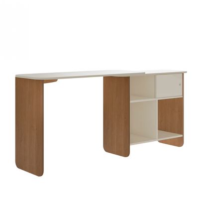 Escrivaninha Artely Nomad Tampo Rotativo Porta de Correr 4 Nichos Cinamomo/Off White