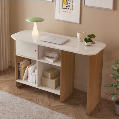 Escrivaninha Artely Nomad Tampo Rotativo Porta de Correr 4 Nichos Cinamomo/Off White