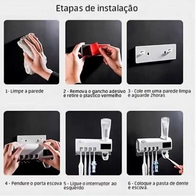 Suporte Escova Dente Com Esterealizador Dispenser Automatico Pasta Higienizador Uv