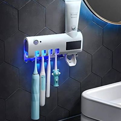 Suporte Escova Dente Com Esterealizador Dispenser Automatico Pasta Higienizador Uv