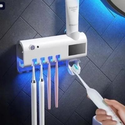 Suporte Escova Dente Com Esterealizador Dispenser Automatico Pasta Higienizador Uv
