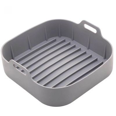 Forma Quadrada De Silicone Para Air Fryer Cinza 16x5,5cm Cozinha Reutilizável