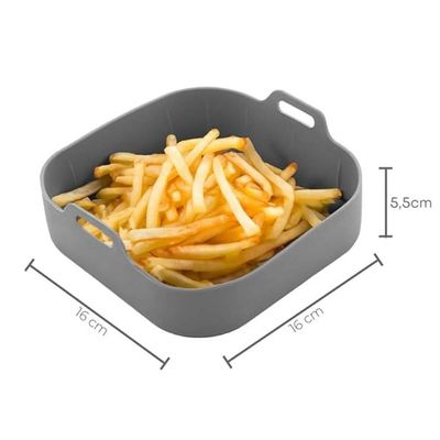 Forma Quadrada De Silicone Para Air Fryer Cinza 16x5,5cm Cozinha Reutilizável