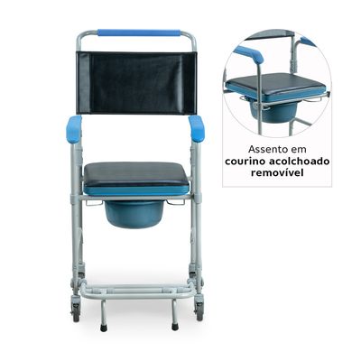 Cadeira de Banho Higiênica Desmontável até 150 Kg Assento 43 cm D50 Dellamed Azul