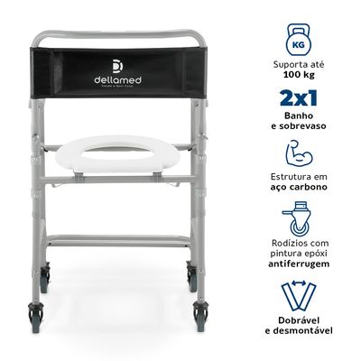 Cadeira de Banho Higiênica Dobrável até 100 Kg D30 Dellamed Cinza