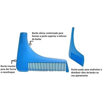 Pente Modelador Barba Bigode Aparador Pelos Barbeiro Barbearia Azul
