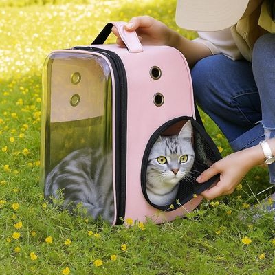 Bolsa Mochila Visor Transparente Pet Estilo Astronauta Cao Gato Viagem Ventilada Portatil Rosa