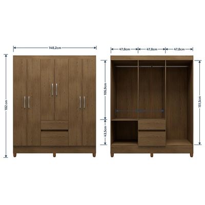 Guarda-Roupa Casal Bartira New Brusque 6 Portas 2 Gavetas Pintura UV Avelã