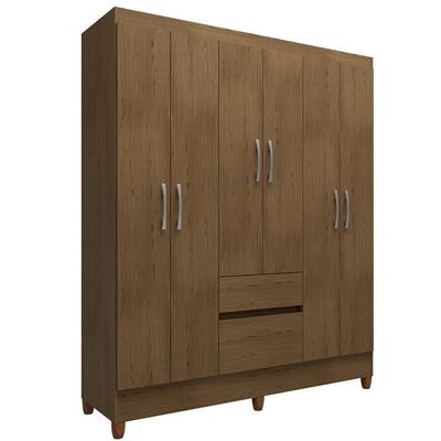 Guarda-Roupa Casal Bartira New Brusque 6 Portas 2 Gavetas Pintura UV Avelã