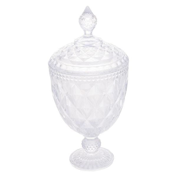 Bomboniere Potiche de Cristal com Pé Diamond 15x32cm Incolor Lyor Transparente