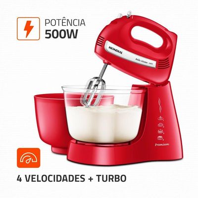 Batedeira Com Pedestal Mondial Premium Bella Massa Inox 500W 220V