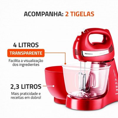 Batedeira Com Pedestal Mondial Premium Bella Massa Inox 500W 220V