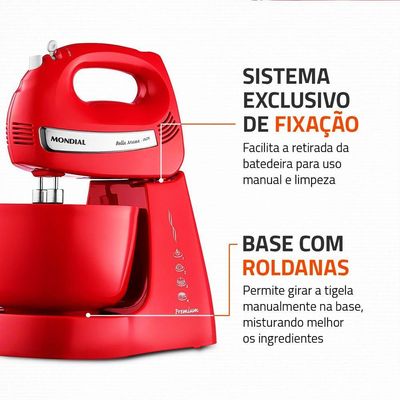 Batedeira Com Pedestal Mondial Premium Bella Massa Inox 500W 220V