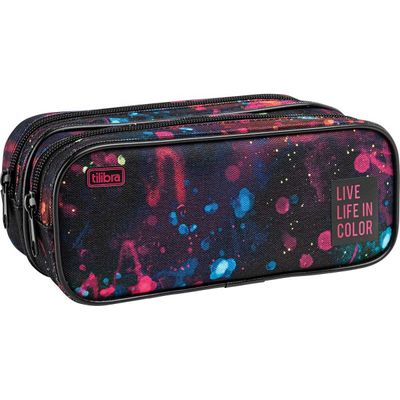 ESTOJO DUPLO ACADEMIE SPLASHES PRETO TILIBRA
