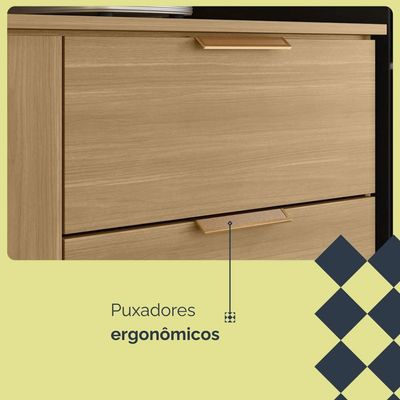 Cozinha Completa Kits Paraná Glam 2 Peças com Painel Ripado Freijó