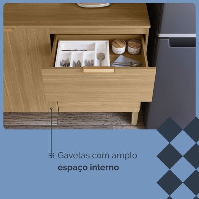Cozinha Completa Kits Paraná Glam 2 Peças com Painel Ripado Freijó