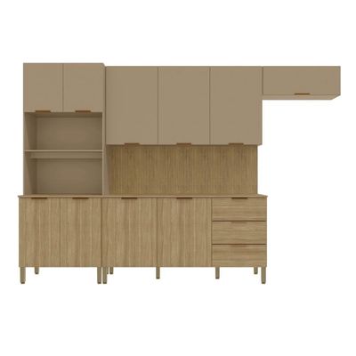 Cozinha Completa Kits Paraná Glam 2 Peças com Painel Ripado Freijó