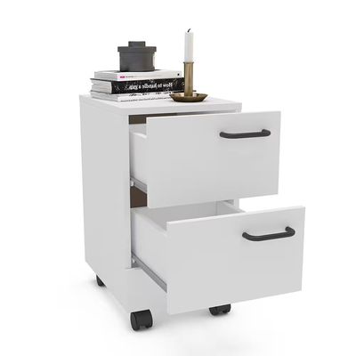 Gaveteiro Osaka 2 Gavetas com Rodízios 51cm Compacto Vertical MDP Politorno Branco