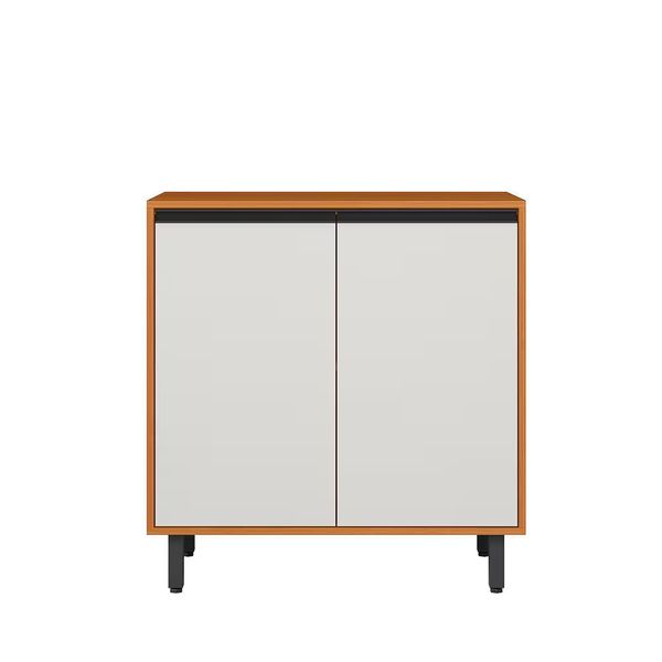 Balcão Poliman Ravena 80cm 2 Portas Tampo 15mm Puxadores Pretos Prateleira Removível Freijó Off White Acetinado n/a