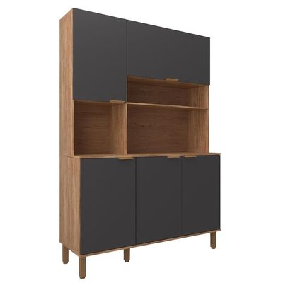 Cozinha Compacta Bartira Topázio 153,1cm 5 Portas 3 Prateleiras Damasco/Grafite