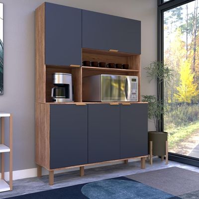 Cozinha Compacta Bartira Topázio 153,1cm 5 Portas 3 Prateleiras Damasco/Grafite