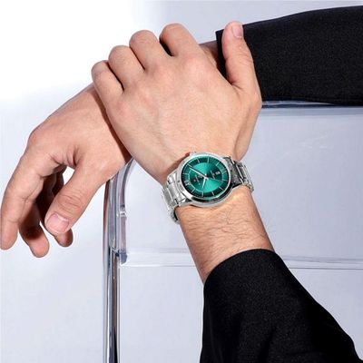 Relógio De Quartzo Masculino Pulseira Em Aço Inoxidável 3atm à Prova D´agua Azul Celeste
