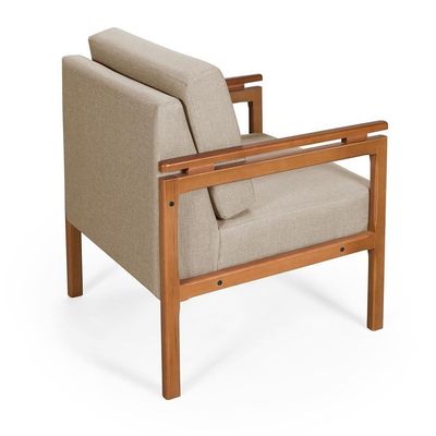 Poltrona Decorativa Montreal Para Sala De Estar Escritório Recepção Linho Bege