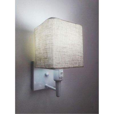Arandela Quadrada Vivare Md-2019 Com Interruptor Cúpula Em Tecido Bivolt Branco-rustico 127-220v