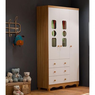Armário Infantil 3 Portas 3 Gavetas Tedy - Moveis Peroba Amendoa-branco